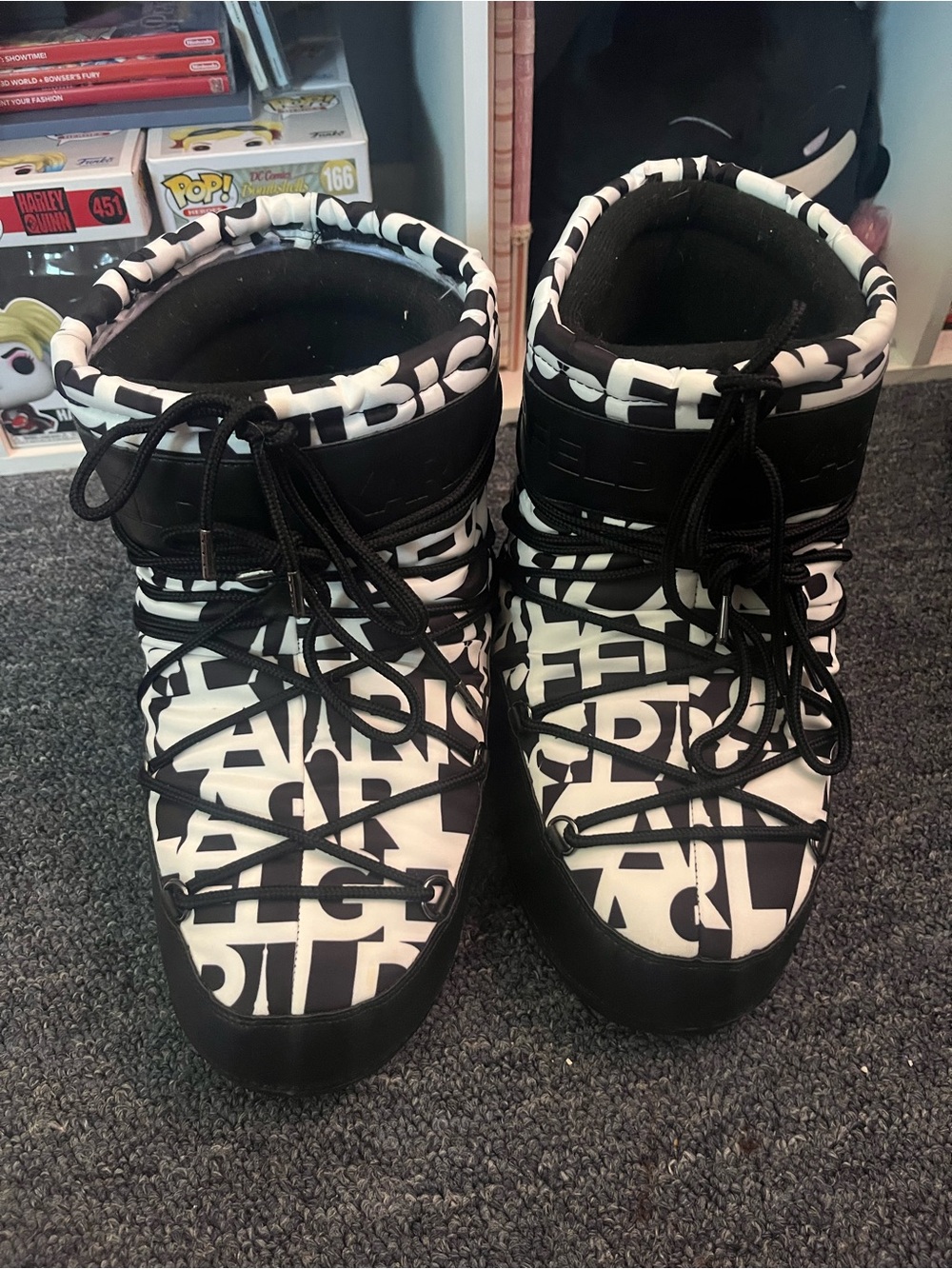 Karl Lagerfeld Moon Boots Black & White Logo-Print Winter Boots